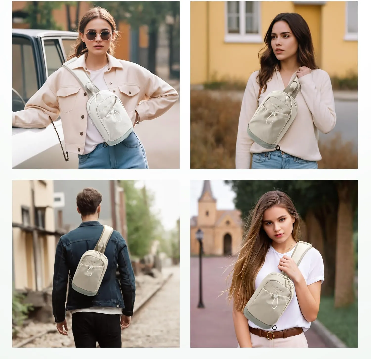 Sling Bag for Women, Crossbody Sling Chest Daypack Shoulder Cross body Bags for Casual Commuting Work Travel Sport Hiking,3.4L,Green Beige