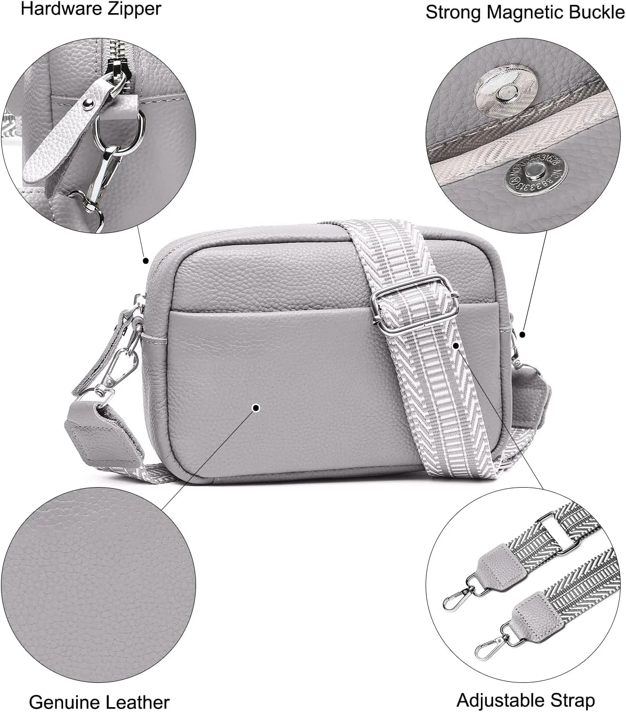 Small Crossbody Bags for Women Genuine Leather, Guitar Strap Shoulder Handbag Purse Camera Bag with Rfid Card Slots