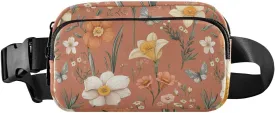 Summer Flowers Daffodils Begonia Butterflies Terracotta Cute Fanny Pack Waist Bag for Women Men Large Capacity Crossbody Bag Anti Theft Waist Pack with Adjustable Strap for Shopping Sports Work