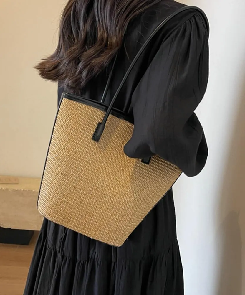 Summer Straw Tote Bag for Women Casual Shouler Purse Summer Beach Handbag Woven Top Handle Satchel 2pcs