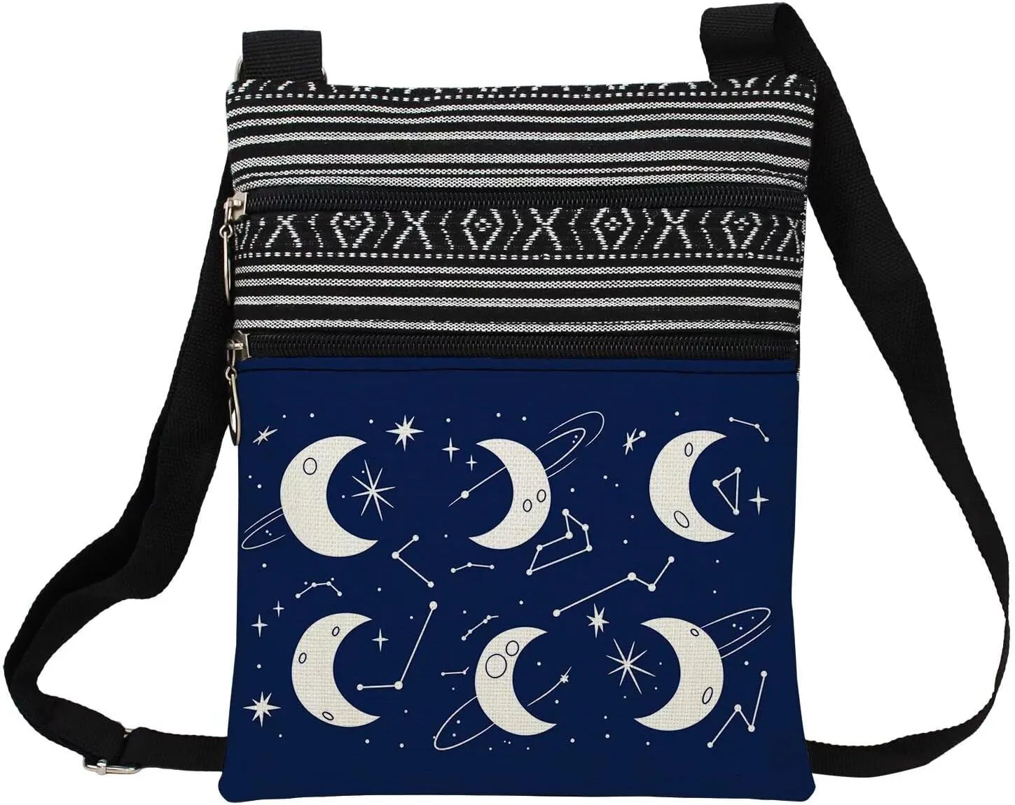 Tarot Moon Star Messenger Bag Small Ethnic Pattern Printed Adjustable Strap Crossbody Zipper Bag Tarot Moon Star Phone Bag Wallet Cute Shoulder Handbag for Women Friends