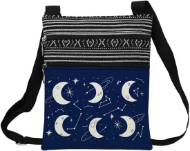 Tarot Moon Star Messenger Bag Small Ethnic Pattern Printed Adjustable Strap Crossbody Zipper Bag Tarot Moon Star Phone Bag Wallet Cute Shoulder Handbag for Women Friends