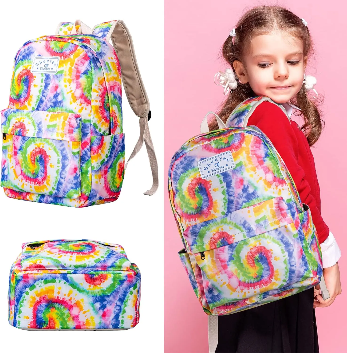 Teen Girls School Backpack with Matching Lunch Box Pencil Case Marble Bookbag Laptop for Middle School