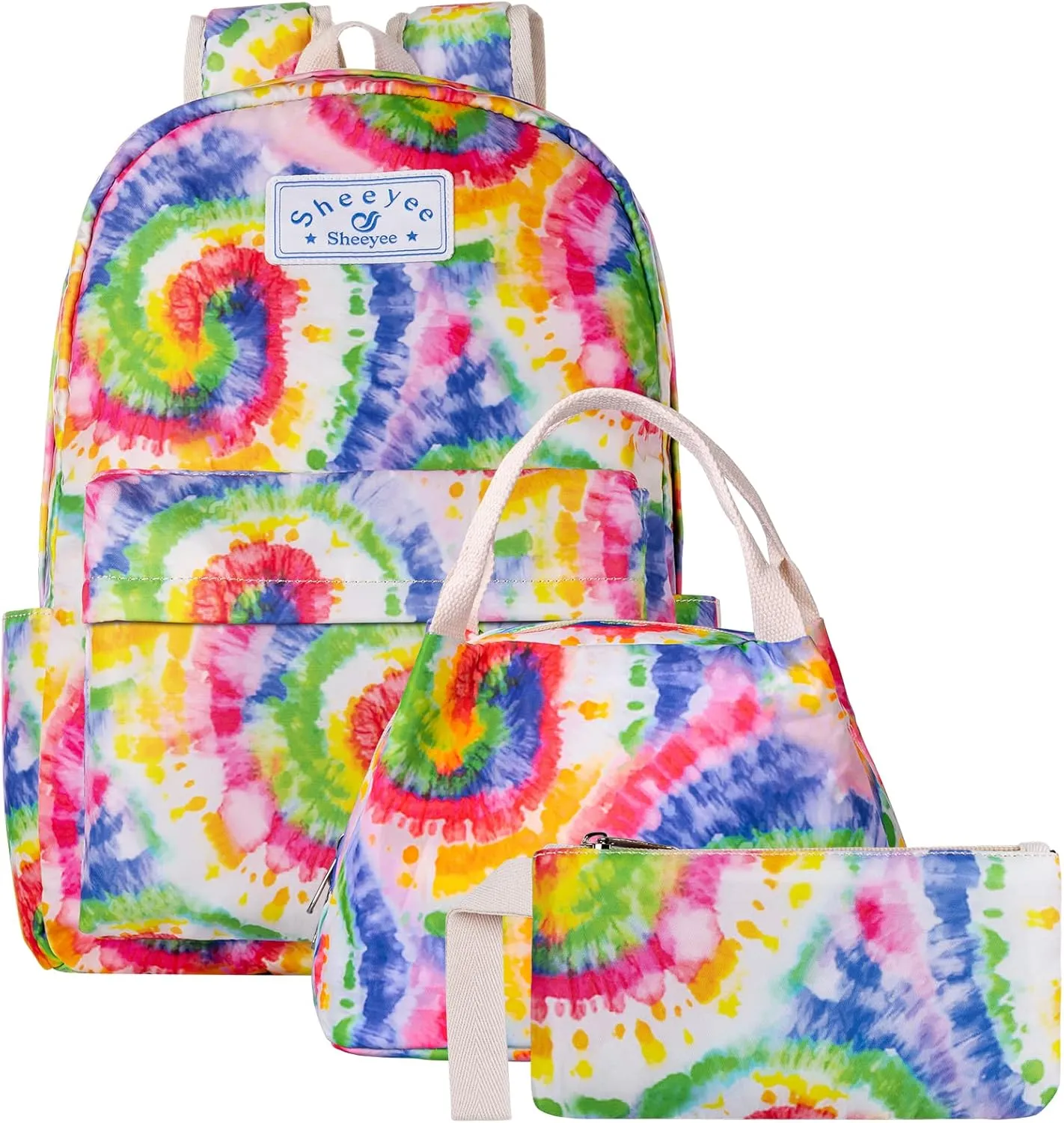 Teen Girls School Backpack with Matching Lunch Box Pencil Case Marble Bookbag Laptop for Middle School