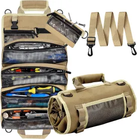 Tool Bag Roll Up, Heavy Duty Tool Organizer for Men, Portable Tool Storage With 2 Detachable Zipper Pouch, Visible Design, Canvas Truck Motorcycle Tool Bag, Gift for Dad Electrician Mechanic
