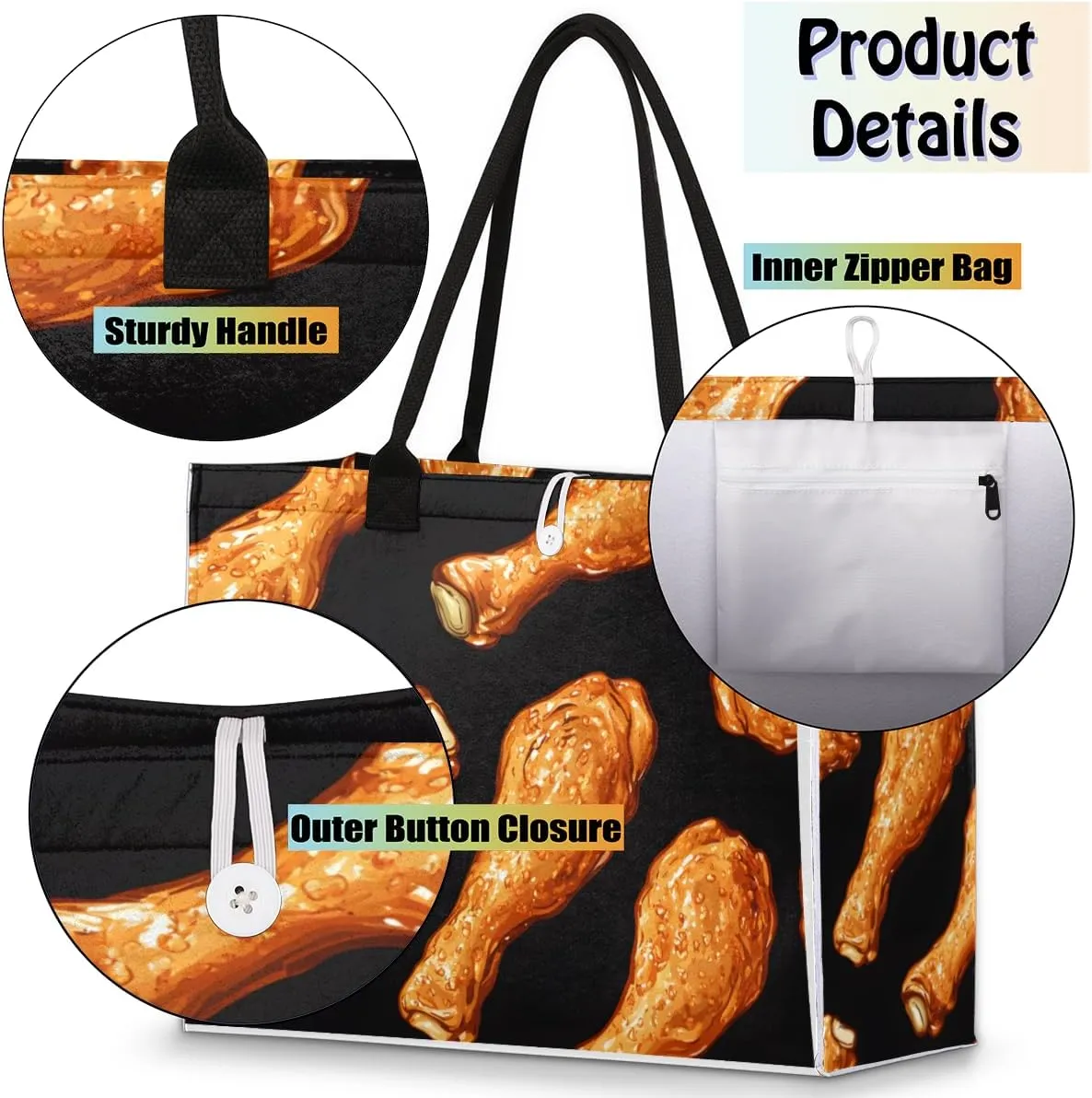Tote Bag for Women,Travel Storage Shopping Basket with Inner Zipper Pocket Portable Reusable Handbag Gifts02