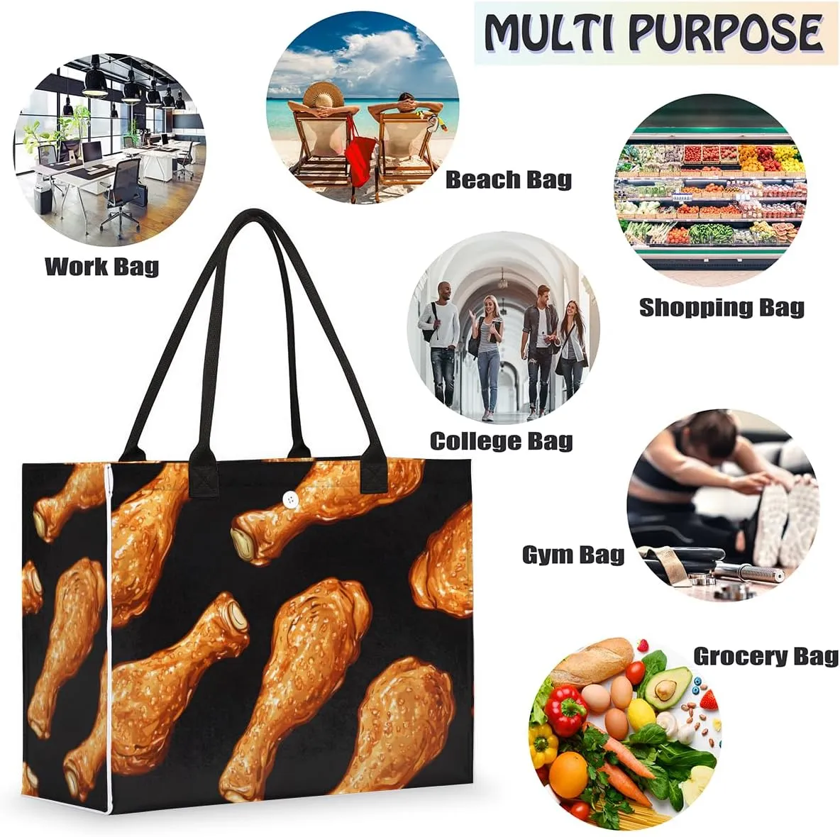 Tote Bag for Women,Travel Storage Shopping Basket with Inner Zipper Pocket Portable Reusable Handbag Gifts02