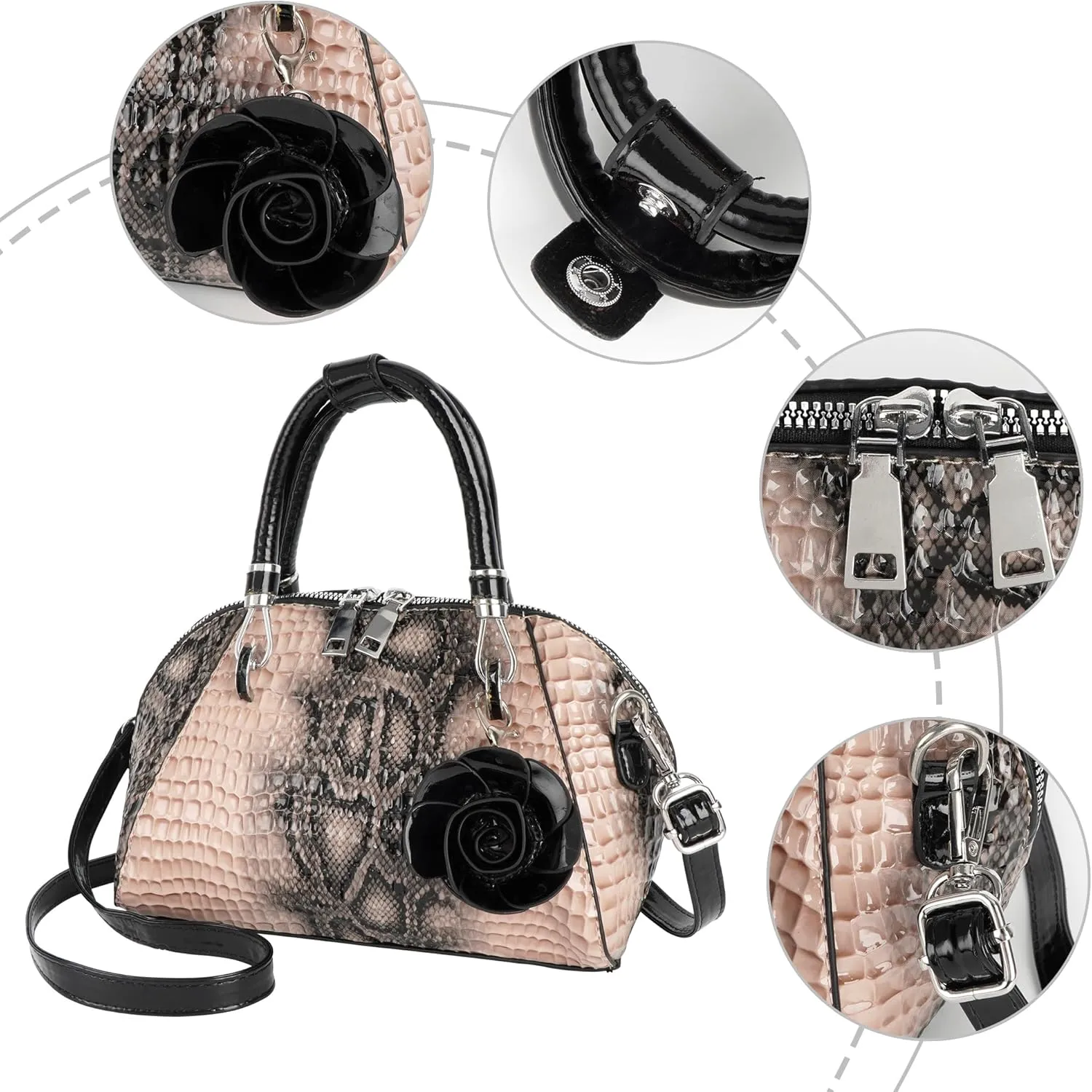 U Scinan Patent Leather Top Handle Tote Bag Mini Zip Around Dome Shoulder Bag Shell Shape Cross Body Handbag Purse Satchel