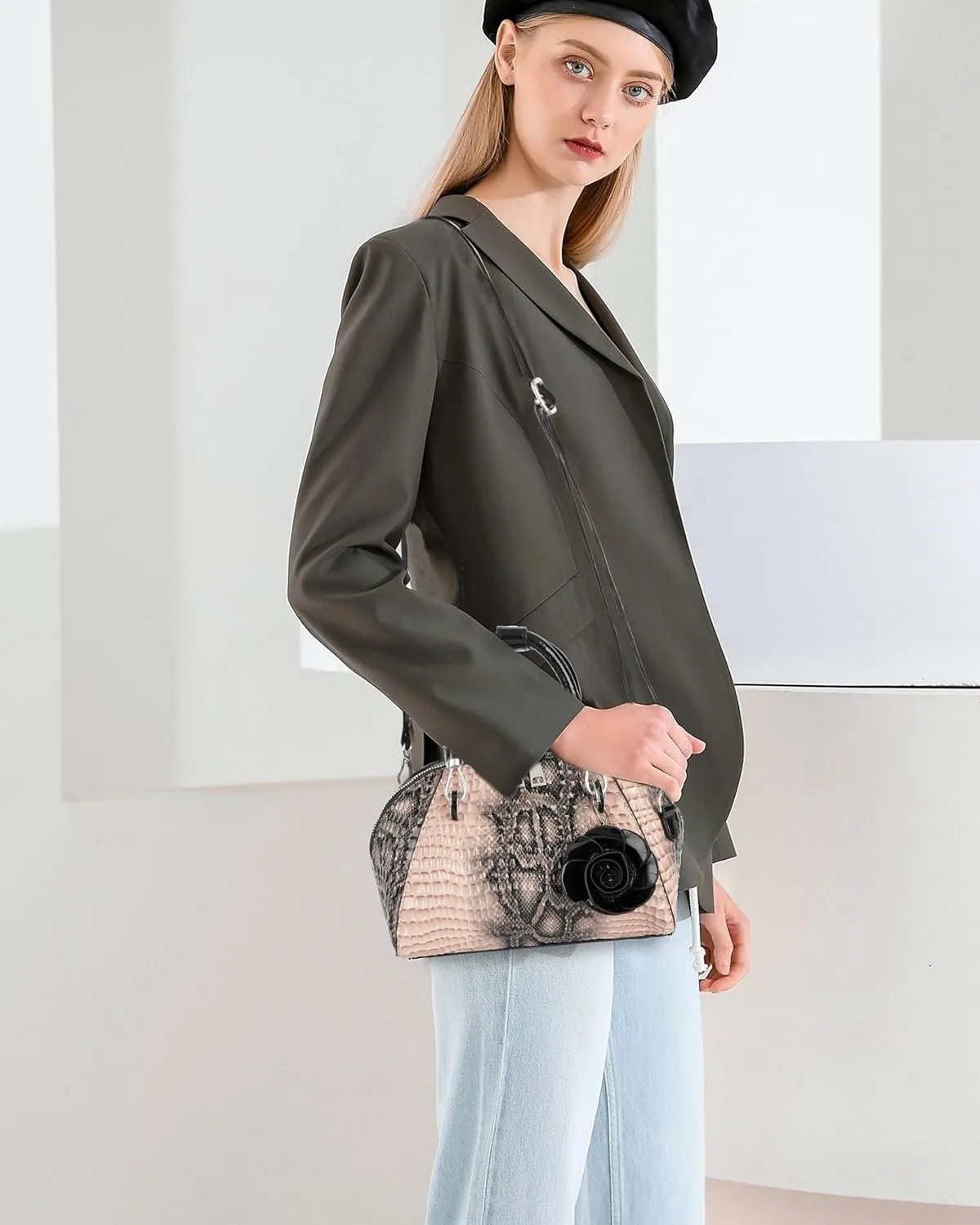 U Scinan Patent Leather Top Handle Tote Bag Mini Zip Around Dome Shoulder Bag Shell Shape Cross Body Handbag Purse Satchel