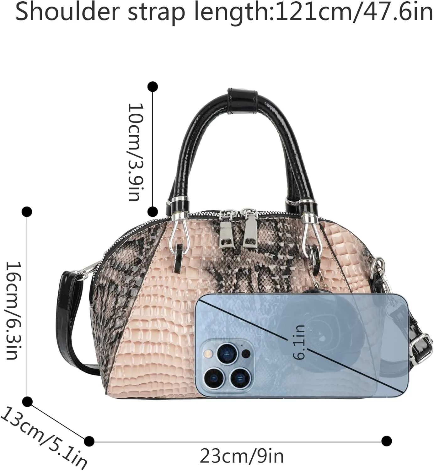 U Scinan Patent Leather Top Handle Tote Bag Mini Zip Around Dome Shoulder Bag Shell Shape Cross Body Handbag Purse Satchel