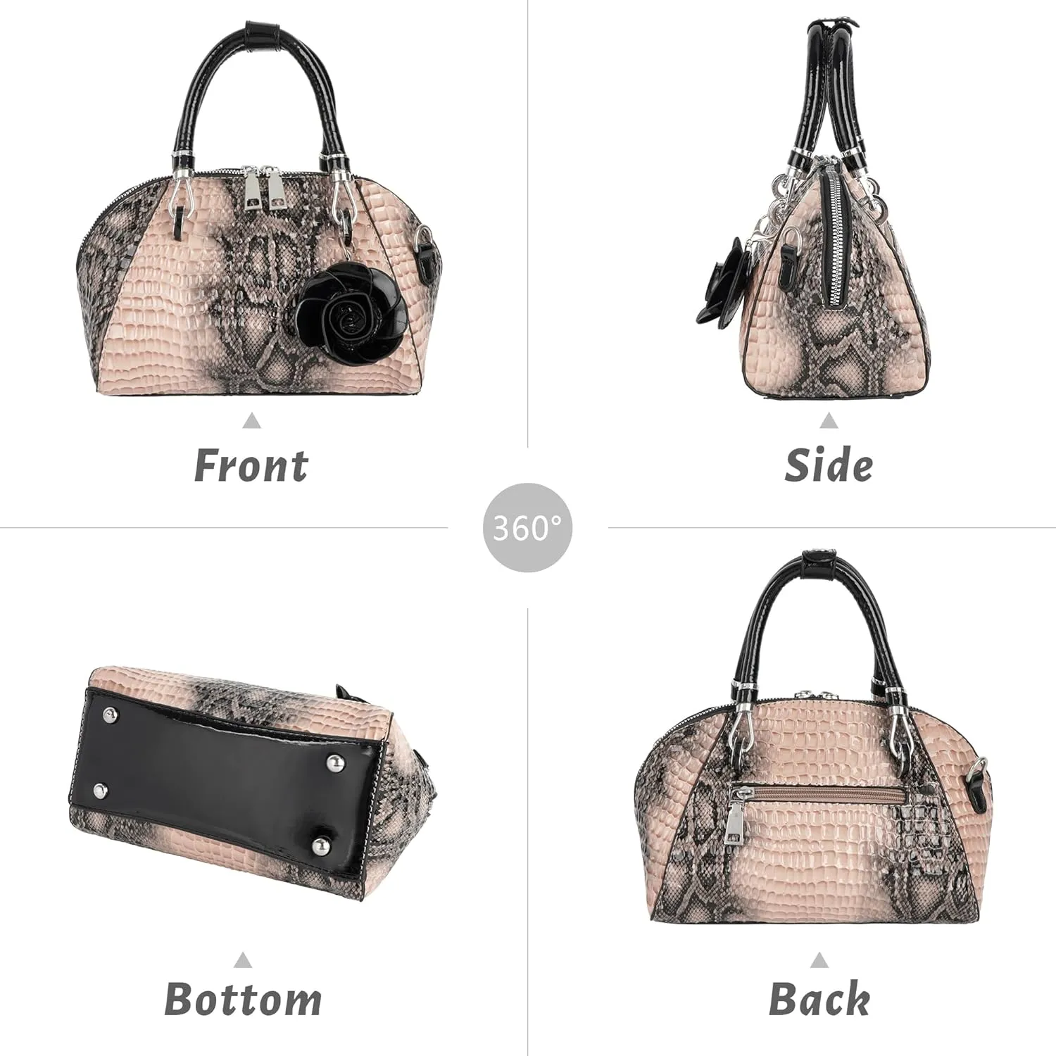 U Scinan Patent Leather Top Handle Tote Bag Mini Zip Around Dome Shoulder Bag Shell Shape Cross Body Handbag Purse Satchel