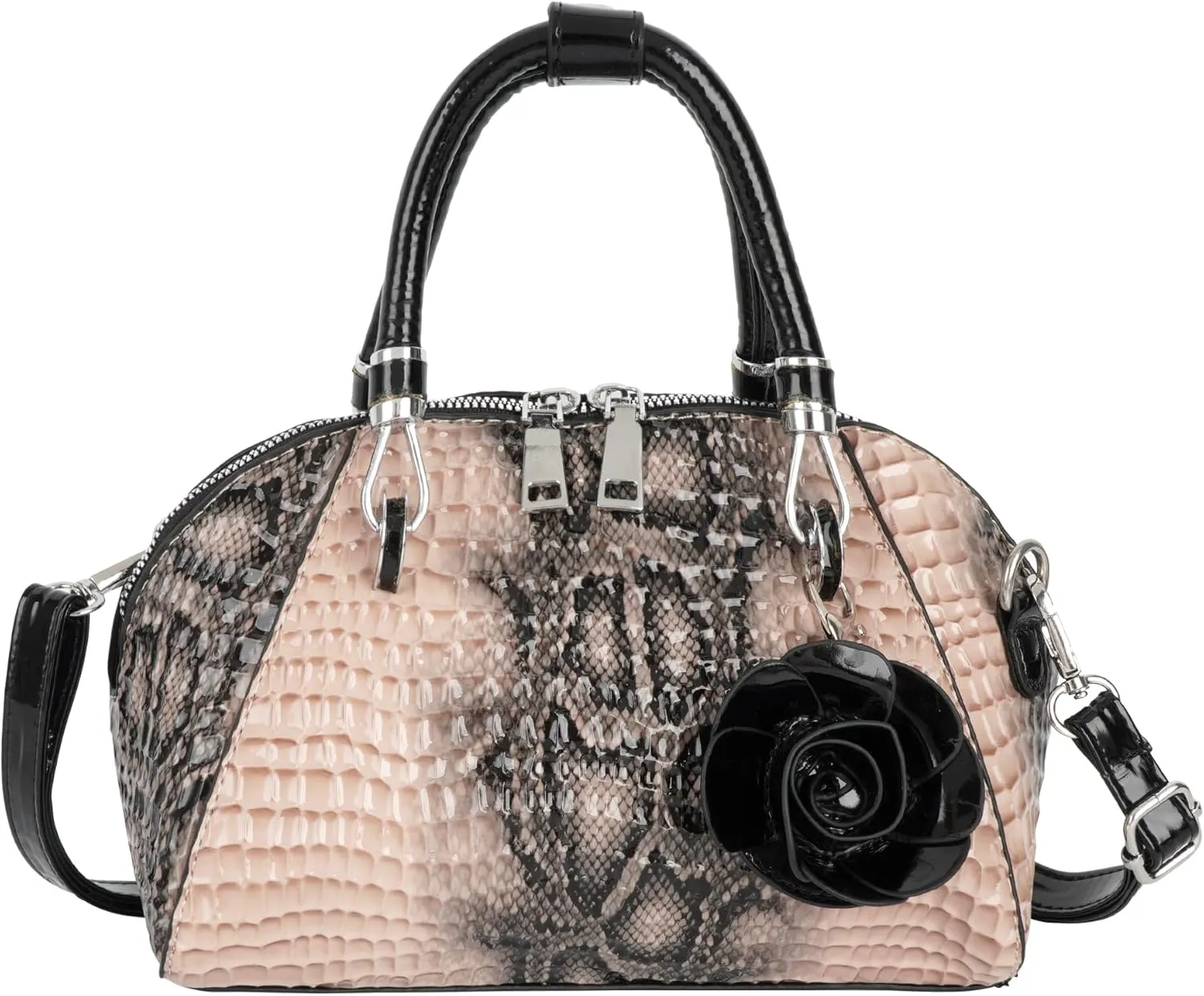 U Scinan Patent Leather Top Handle Tote Bag Mini Zip Around Dome Shoulder Bag Shell Shape Cross Body Handbag Purse Satchel