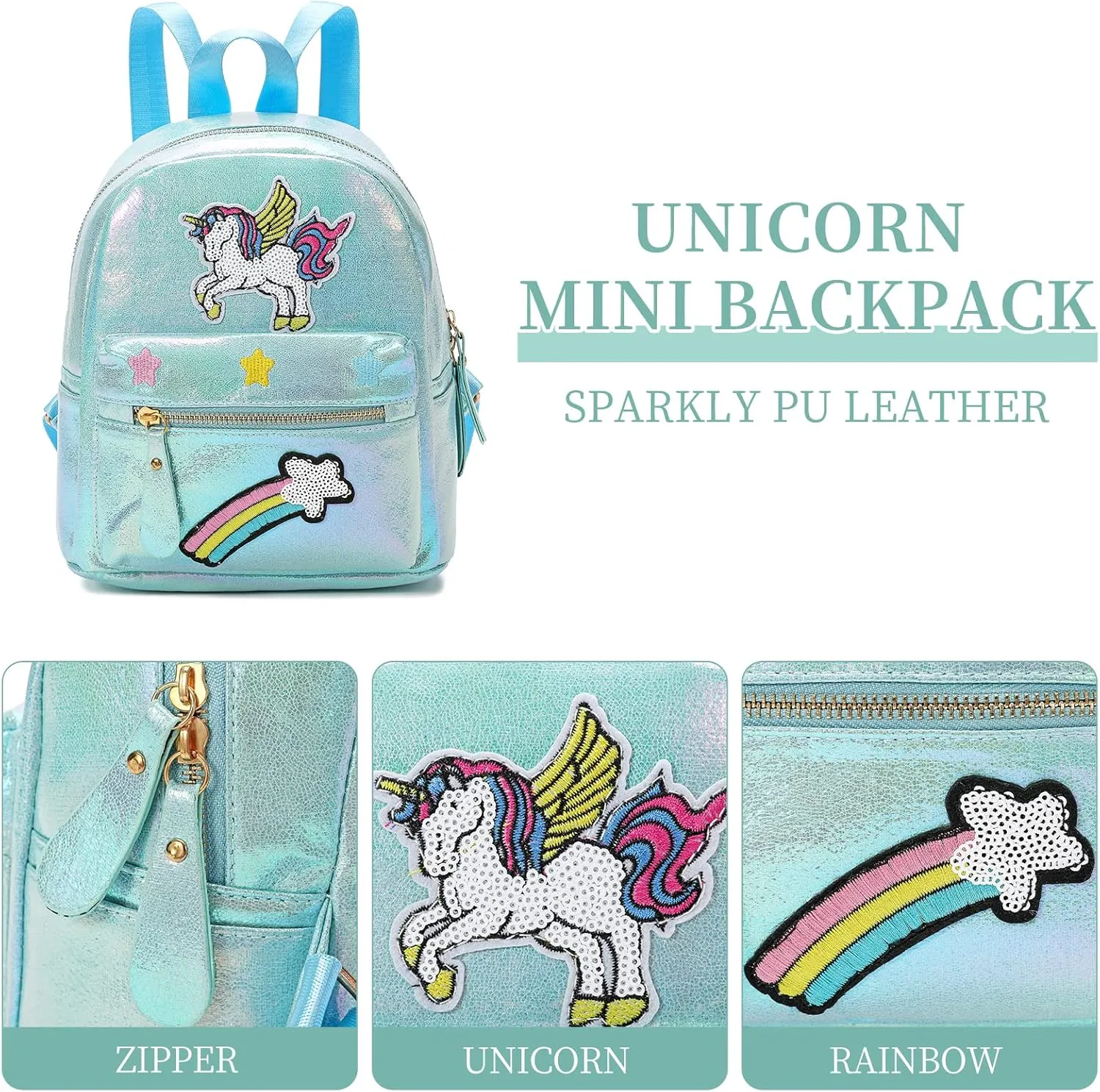 Unicorn Mini Backpack Girls Unicorn Bags Childrens (Blue)