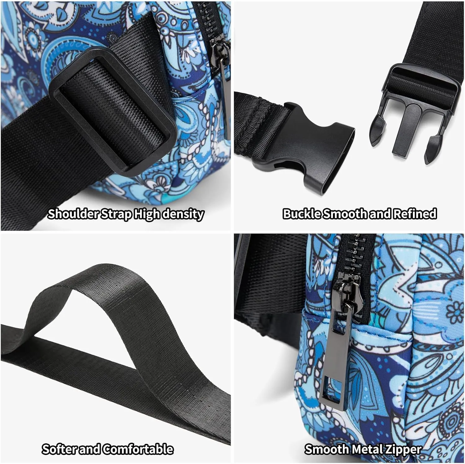 Unisex Belt Bag Fanny pack crossbody bags Everywhere Waist packs with Adjustable Strap (BLUE PAISLEY)