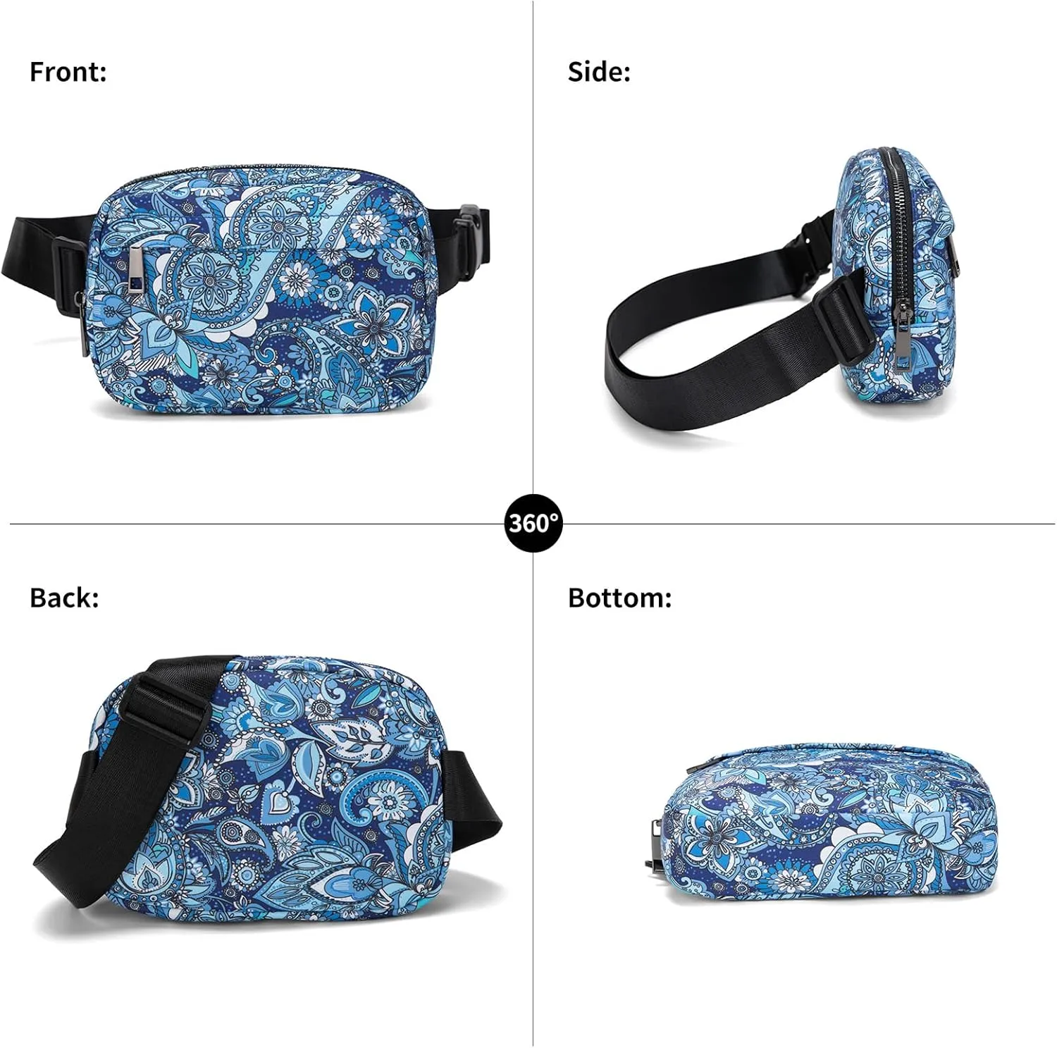 Unisex Belt Bag Fanny pack crossbody bags Everywhere Waist packs with Adjustable Strap (BLUE PAISLEY)