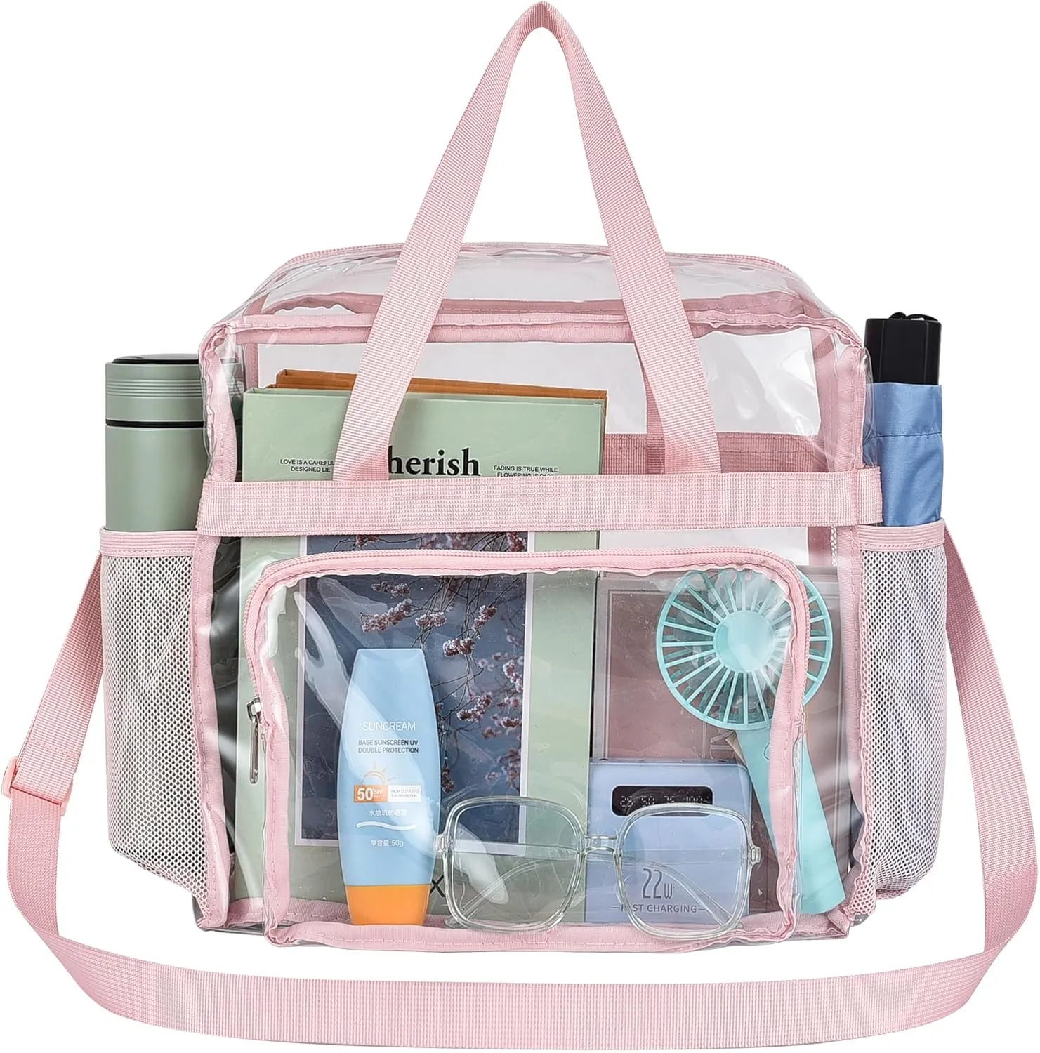 USPECLARE Clear Tote Stadium Approved, Security Travel & Gym Clear Bag for Work Sports Games Concerts