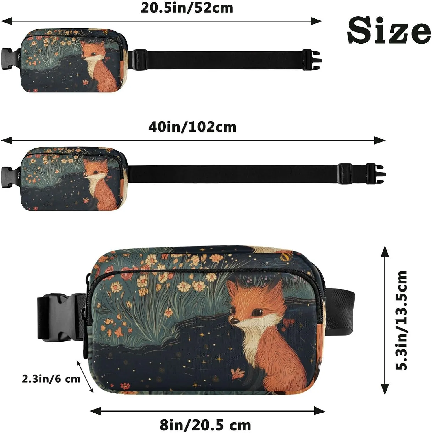 Waist Bag Fanny Pack, Multipurpose Women Men Bum Belt Bags with Adjustable Strap, Cute Fox A River, Waterproof Croose Body Purse for Travel Gym Work