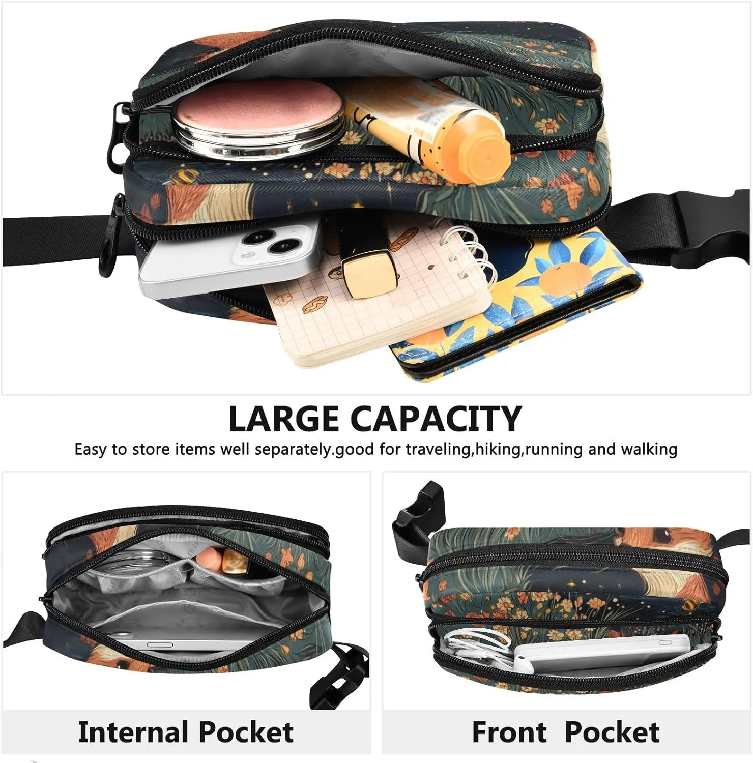 Waist Bag Fanny Pack, Multipurpose Women Men Bum Belt Bags with Adjustable Strap, Cute Fox A River, Waterproof Croose Body Purse for Travel Gym Work