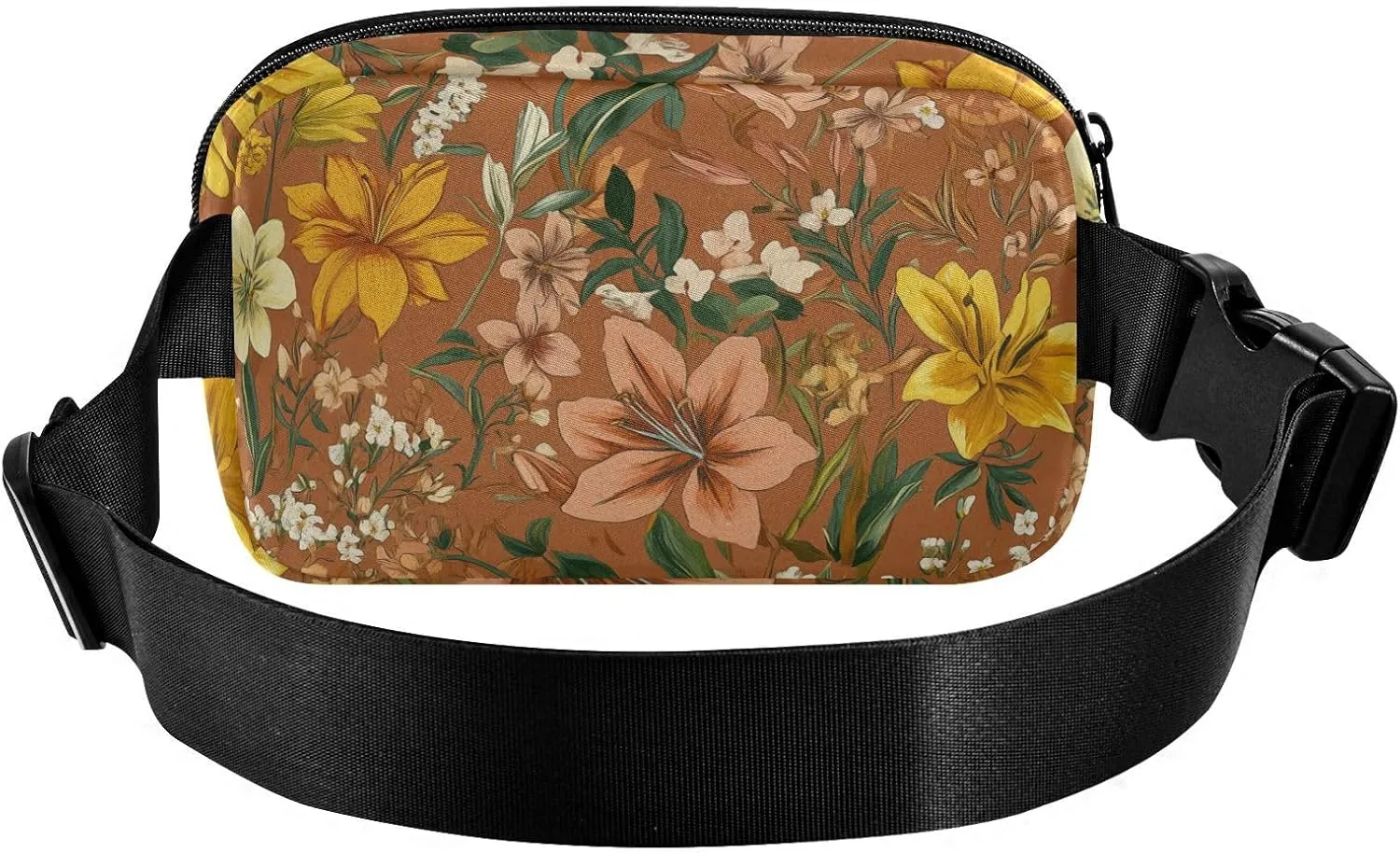 Waist Bag Fanny Pack, Multipurpose Women Men Bum Belt Bags with Adjustable Strap, Florals Lily Calendula Freesia Terracotta, Waterproof Croose Body Purse for Travel Gym Work