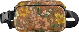 Waist Bag Fanny Pack, Multipurpose Women Men Bum Belt Bags with Adjustable Strap, Florals Lily Calendula Freesia Terracotta, Waterproof Croose Body Purse for Travel Gym Work