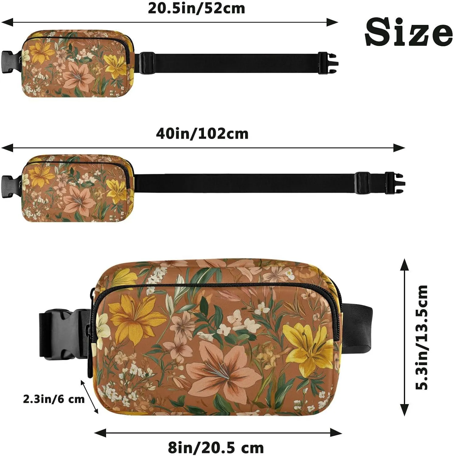 Waist Bag Fanny Pack, Multipurpose Women Men Bum Belt Bags with Adjustable Strap, Florals Lily Calendula Freesia Terracotta, Waterproof Croose Body Purse for Travel Gym Work