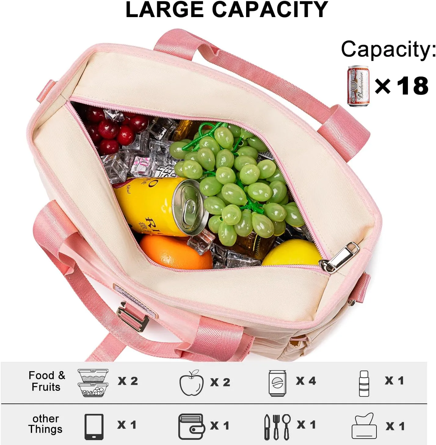 Weitars Insulated Lunch Bag for Men Women,Leak Proof Lunch Box for Work,Extra Large Lunch Tote Bag With Removable Shoulder Strap with Side Pockets,Reusable Lunch Bag For Picnic Hiking