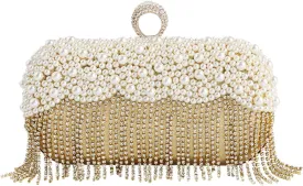 Women's Evening Bag Pearl Handbag Crystal Tassel Clutch Purses Rhinestones Shoulder Bag