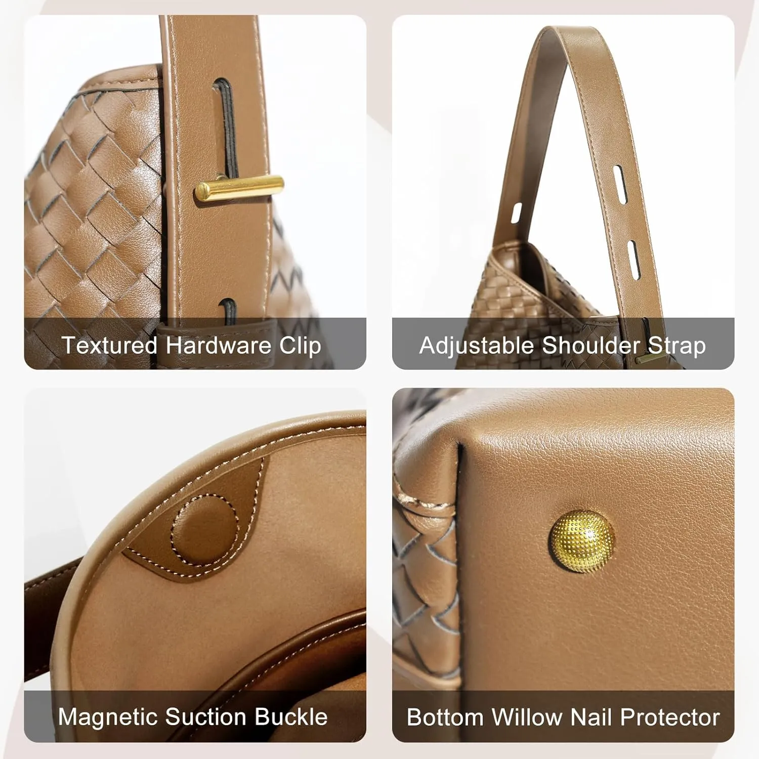 Woven Shoulder Bag For Women Vegan Leather Bucket Bag Large Capacity Tote Bag Trendy Hobo Handbag Purse