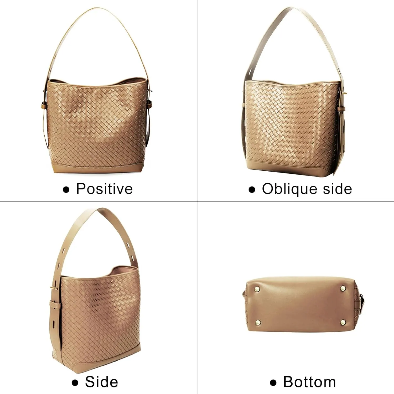 Woven Shoulder Bag For Women Vegan Leather Bucket Bag Large Capacity Tote Bag Trendy Hobo Handbag Purse