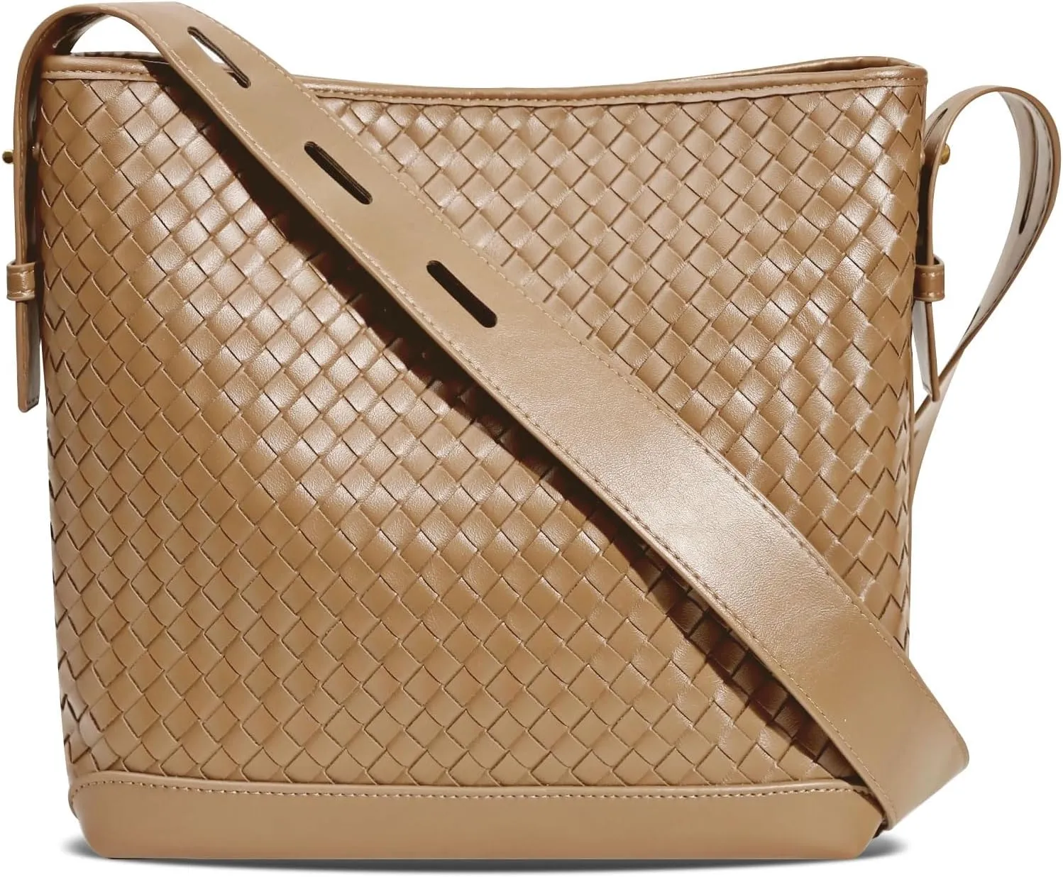 Woven Shoulder Bag For Women Vegan Leather Bucket Bag Large Capacity Tote Bag Trendy Hobo Handbag Purse